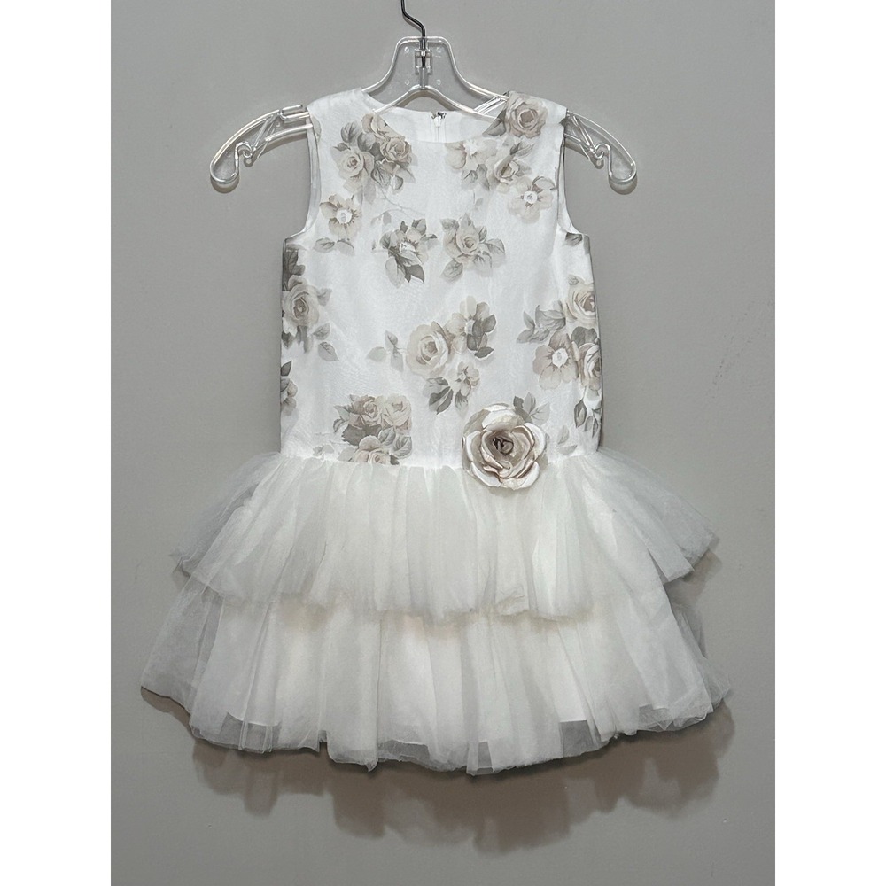 Sarah Louise England Girls Dress 6Y Tulle Skirt Beige‎ Floral Rose Party Wedding